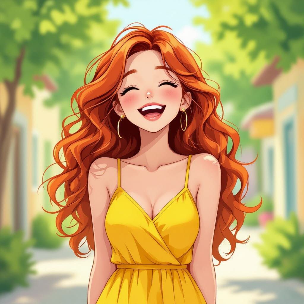 Anime Girl with Red Hair in Whimsical Setting
