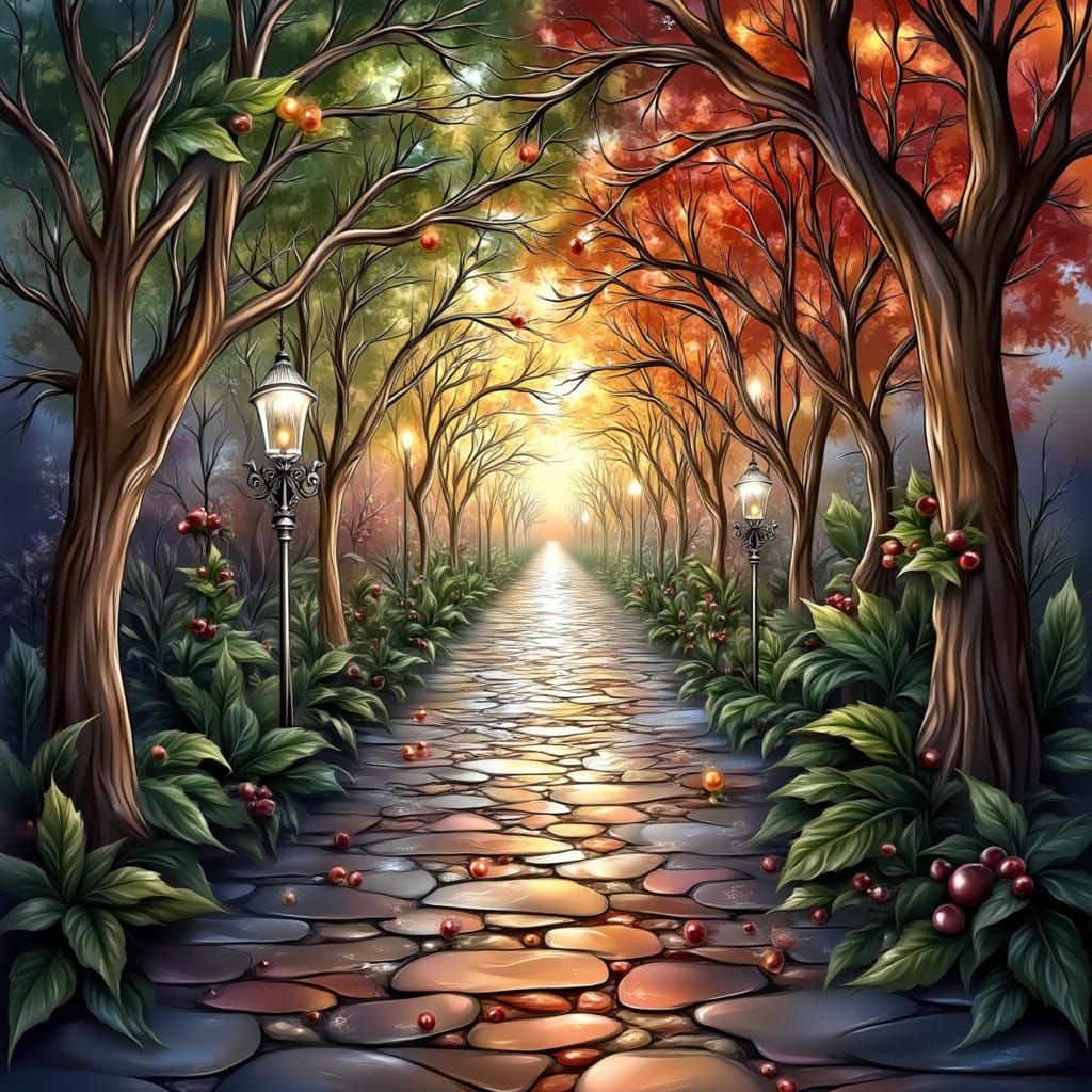 Surreal Journey Through Time in Mosaic Stained Glass