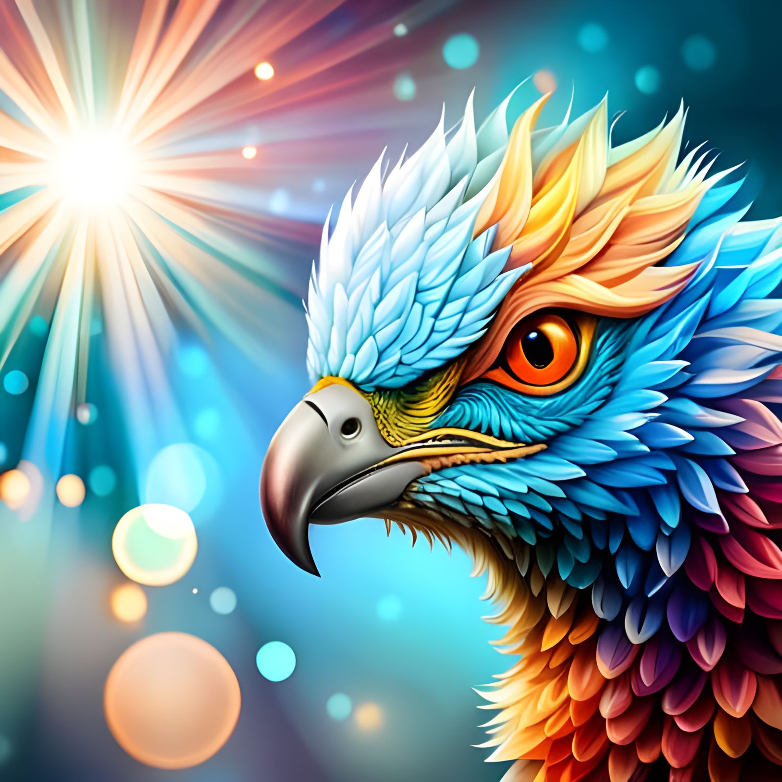 Cute Baby Phoenix Bird in Fractal Style