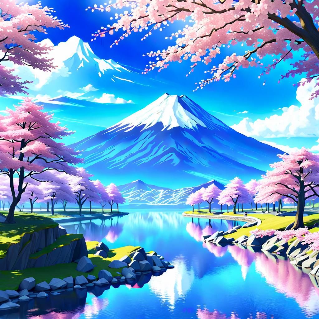 Mount Fuji Cherry Blossoms: 3D Anime Art