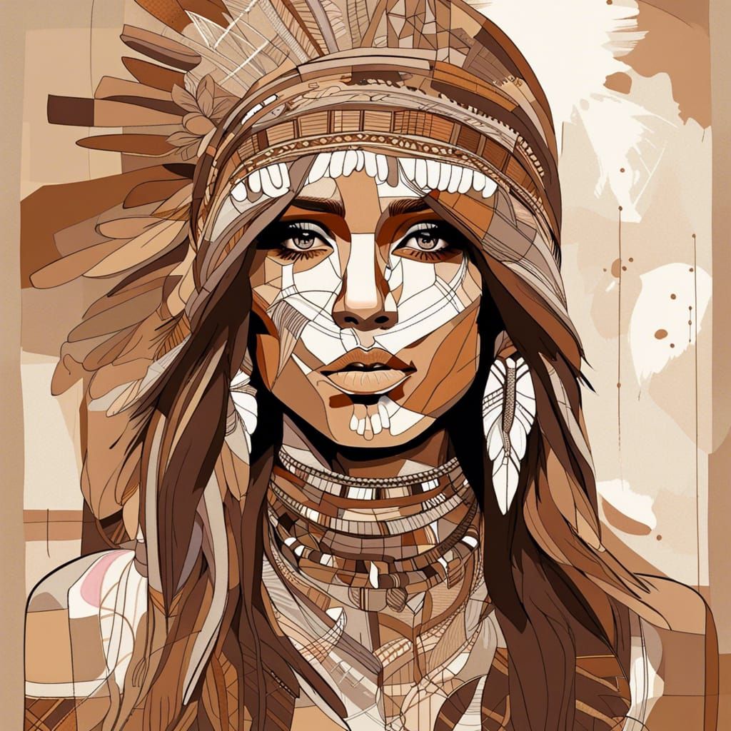 Native American Woman Portrait in Chocolate Tones
