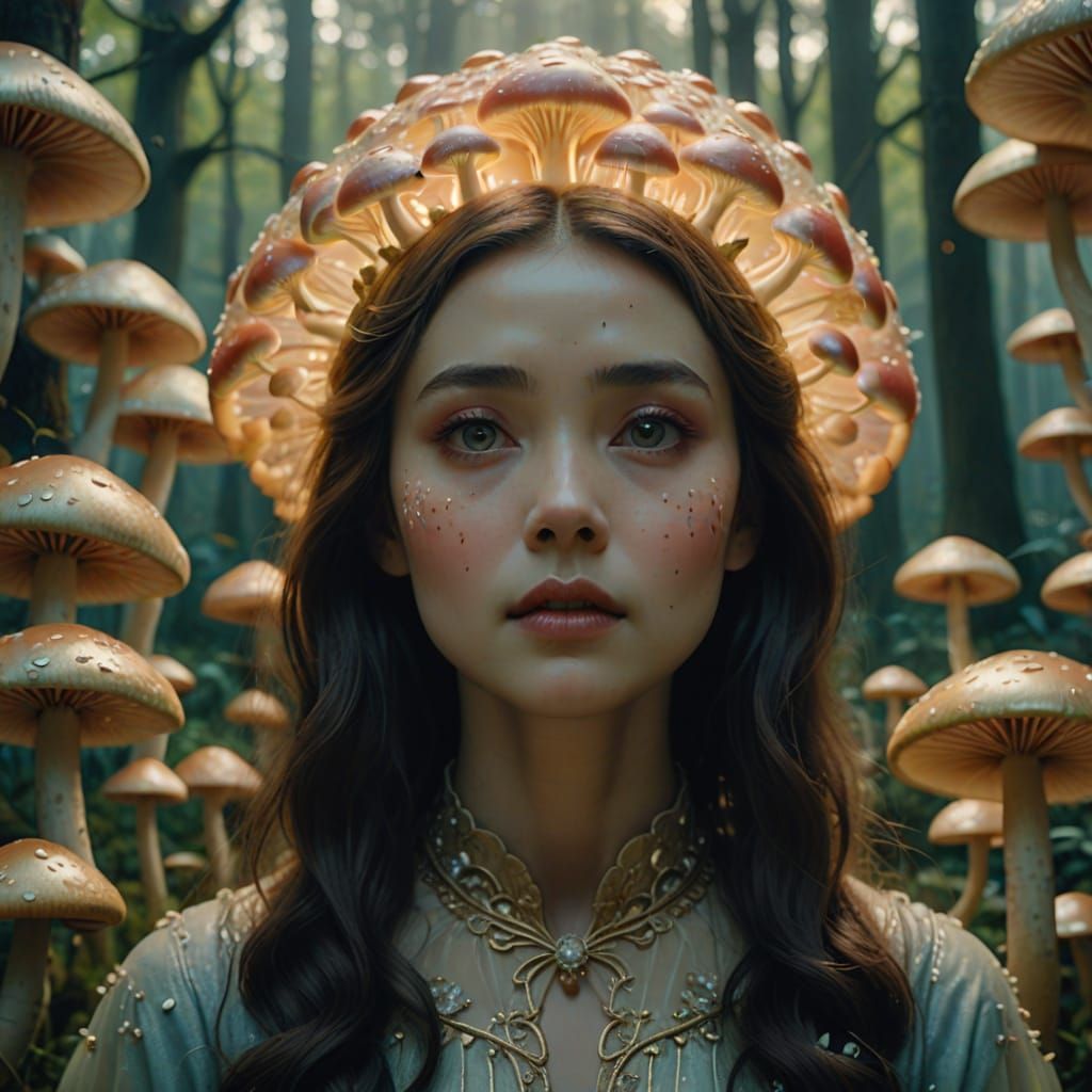 Ethereal Woman in Mushroom Paradise