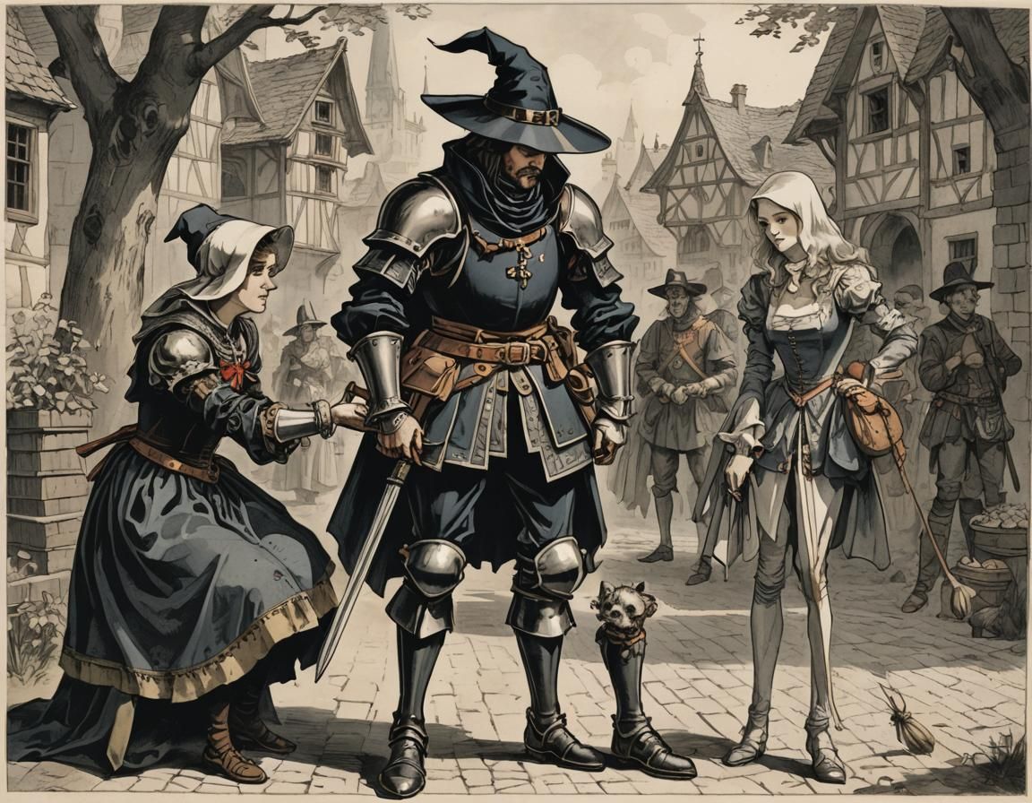 Landsknecht Apologizing to Witch in Old Town