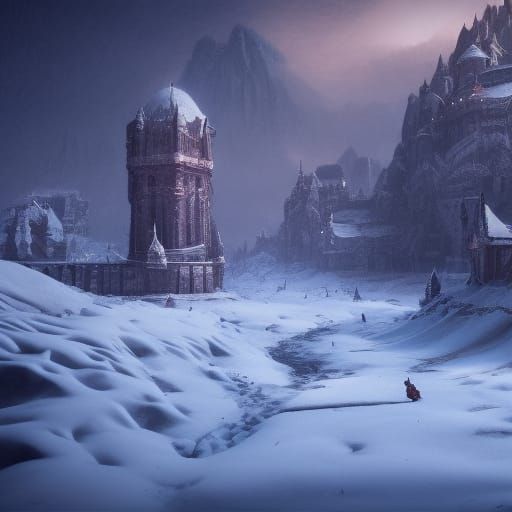 Footprints in Snow: Detailed Digital Matte Painting