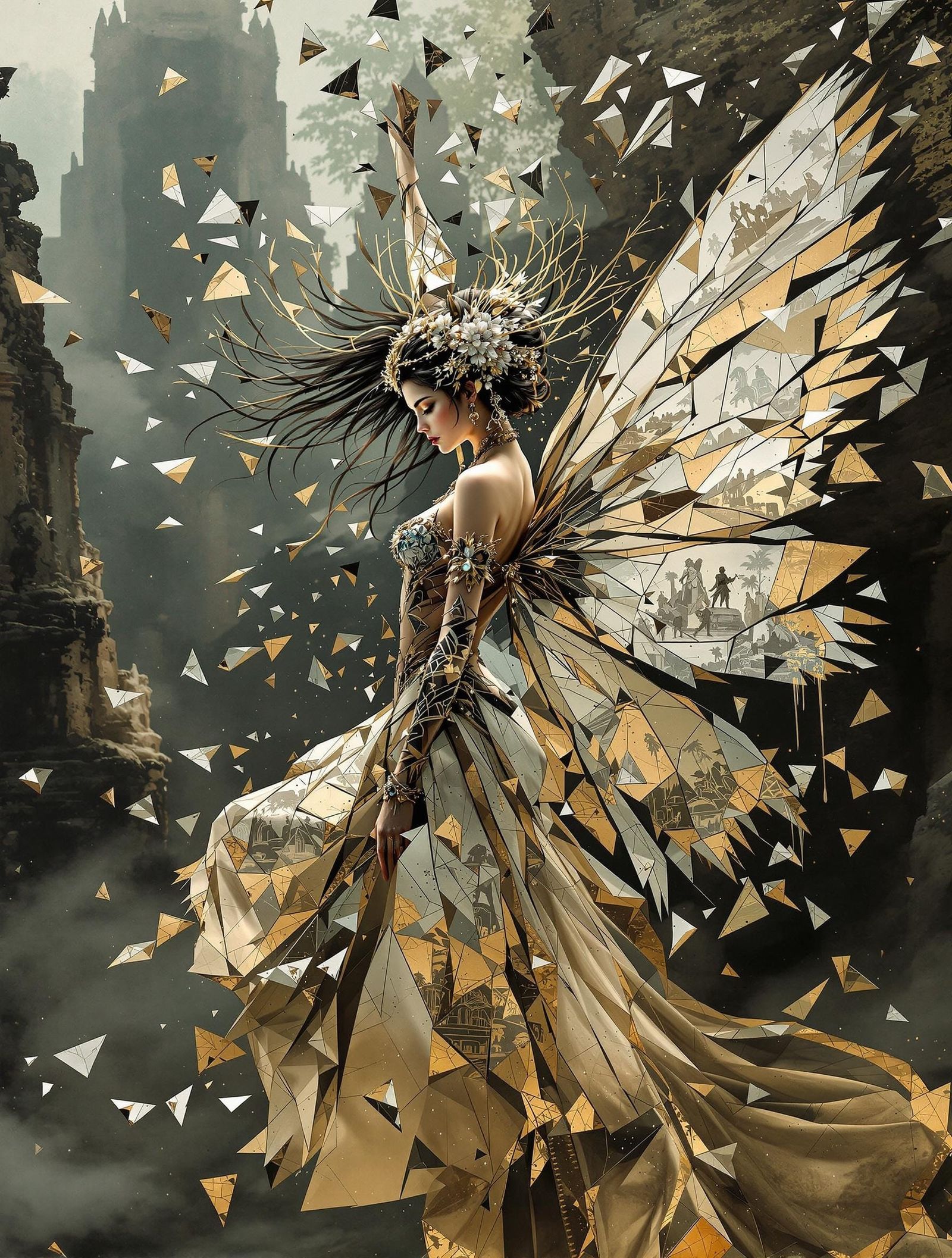 Ethereal Balinese Barong Dancer in Patinated Bronze and Volc...