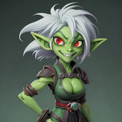 Anime Goblin Girl with Red Eyes and White Hair