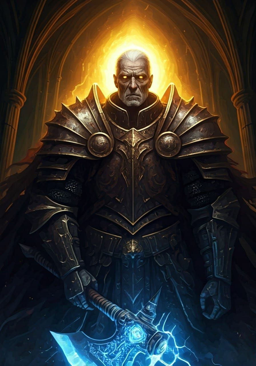 Ethereal Revenant Paladin with Lightning Axe, Anime Style