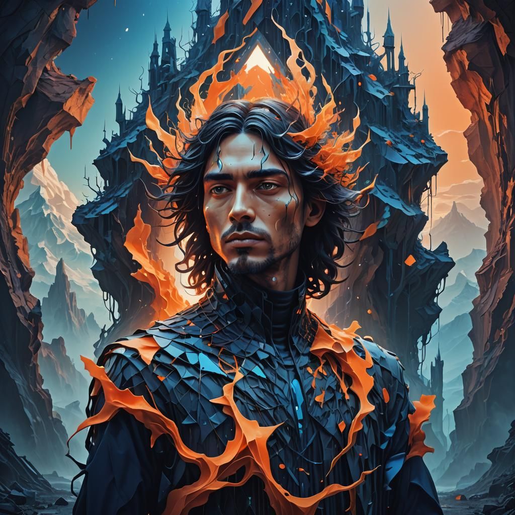 Surreal Figure in Dreamlike Landscape: Digital Art