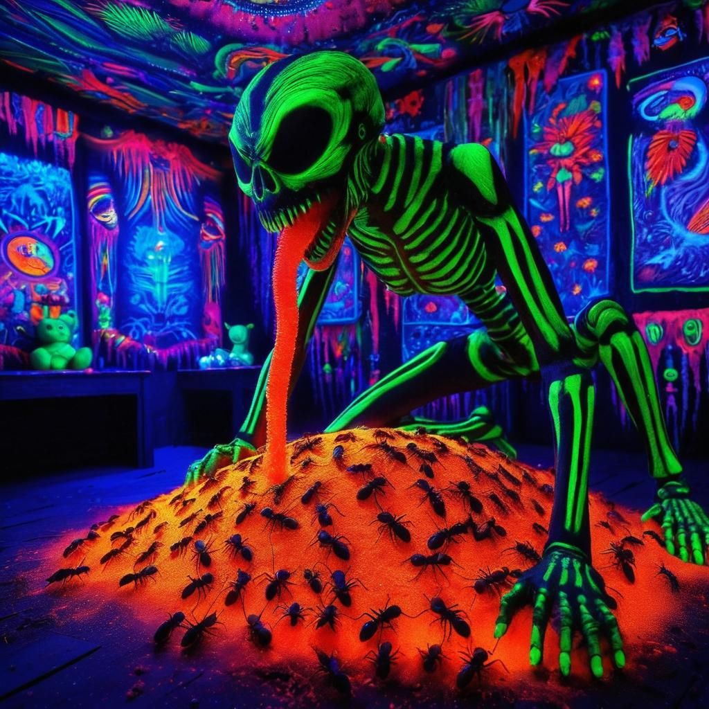 Psychedelic Human Anteater in Glowing Blacklight Diorama