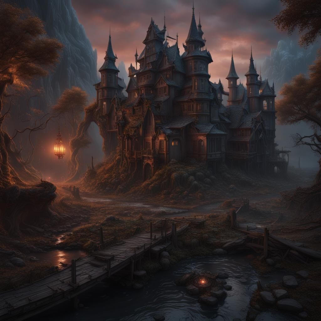 Creepy Detailed Matte Painting in Deep Color