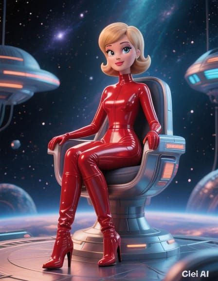 Jane Jetson on Space Throne in 3D Cartoon