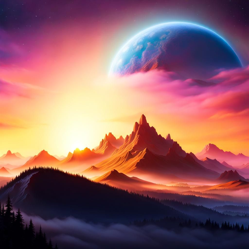 Sunset Landscape on Another World. V2
