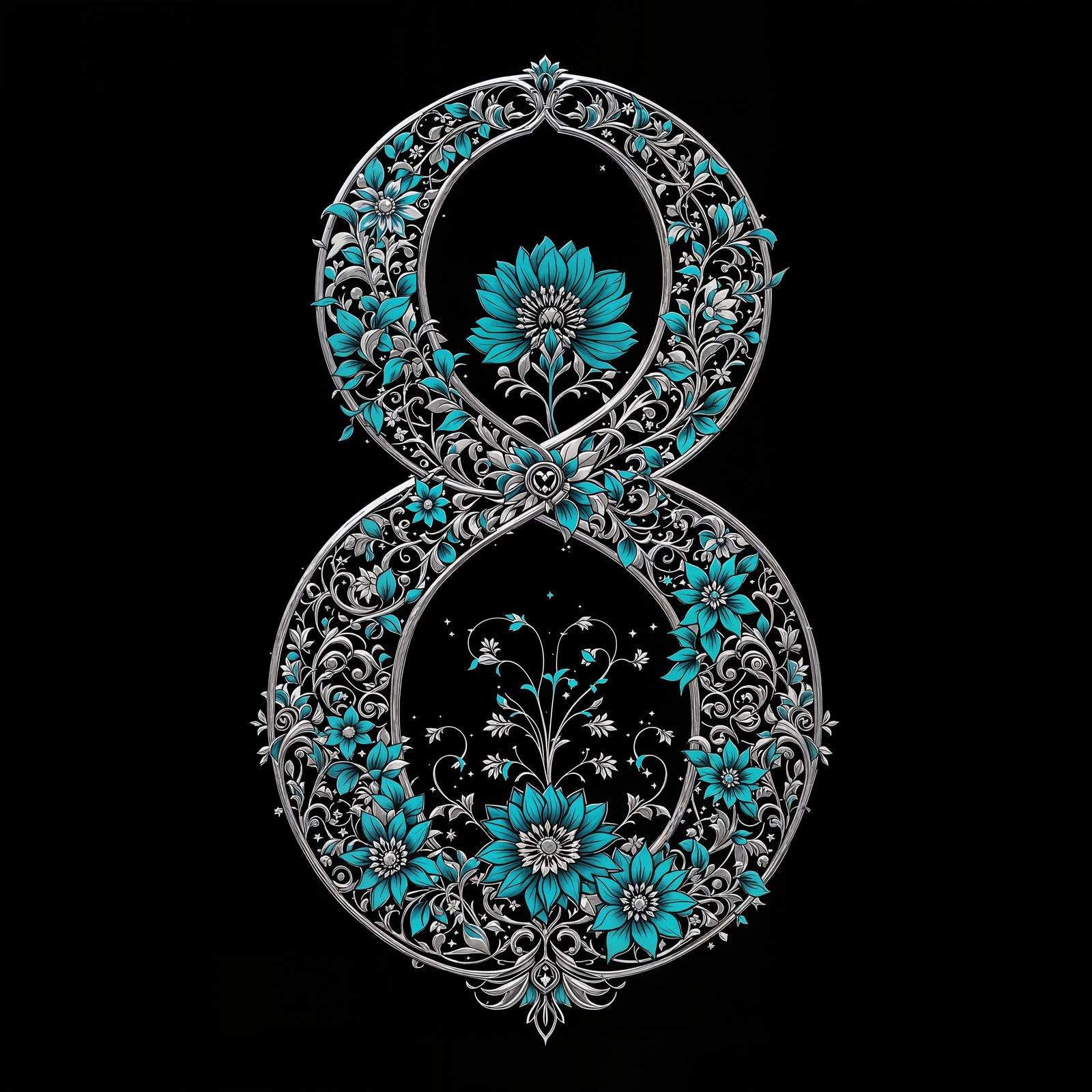 Elegant Silver 8 Adorned with Turquoise Blooms