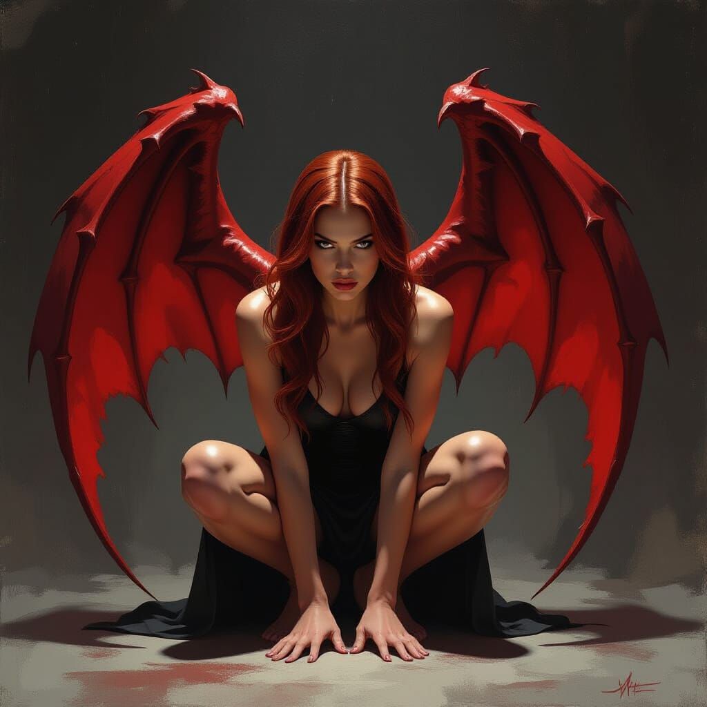 Demonic Winged Figure in Pen-and-Ink Style