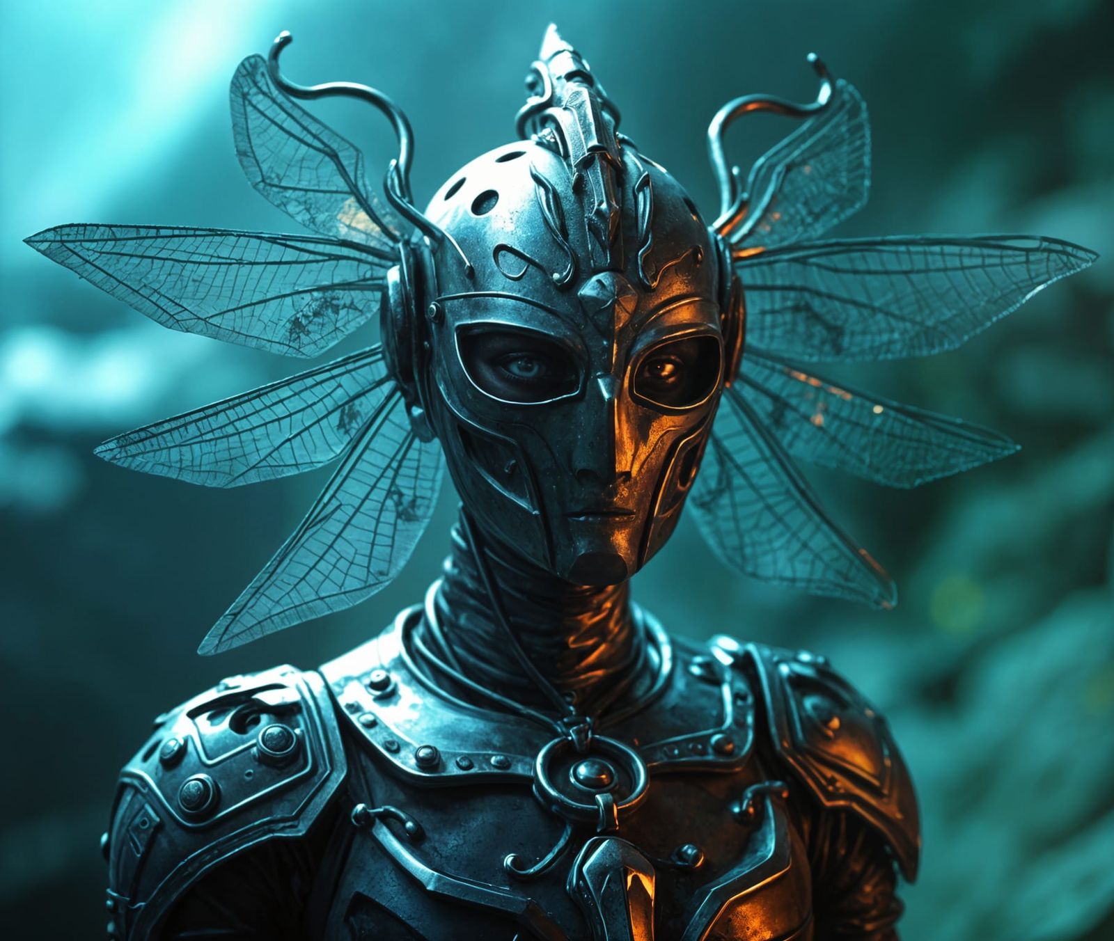 Ethereal Fae Warrior in Cinematic Black and Gold Armor