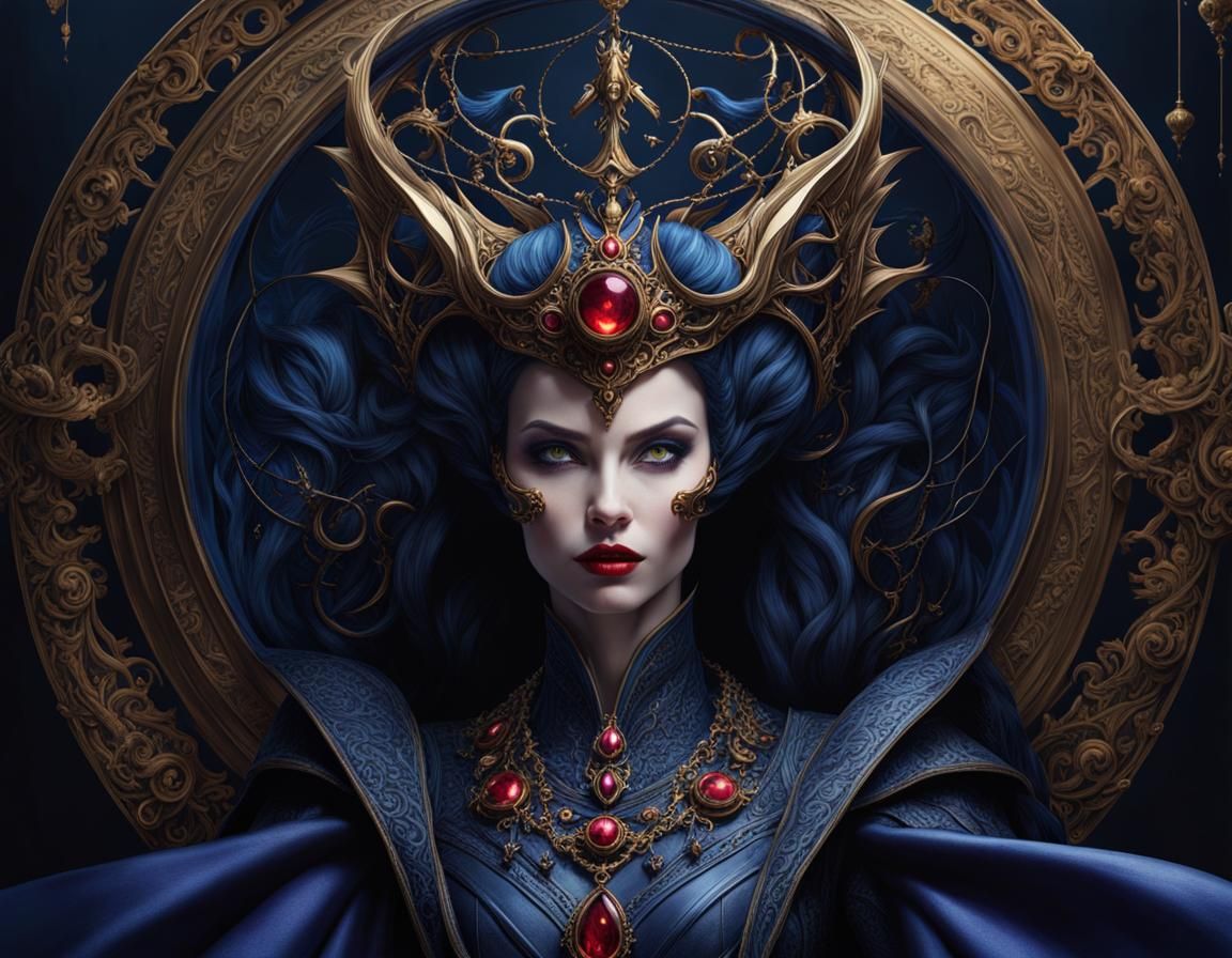 Ornate Maleficent in Crimson and Indigo, Hyperrealistic