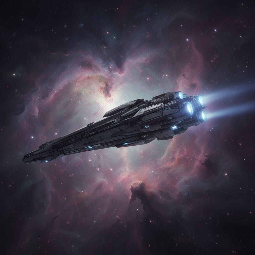 Futuristic Sci-Fi Spacecraft in Deep Space