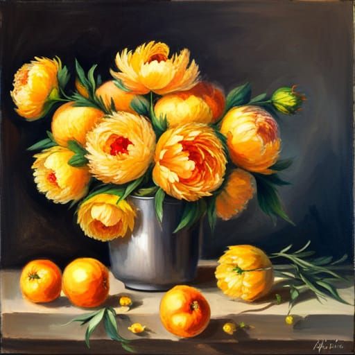 Impressionist Peony Bouquet in Gouache Style