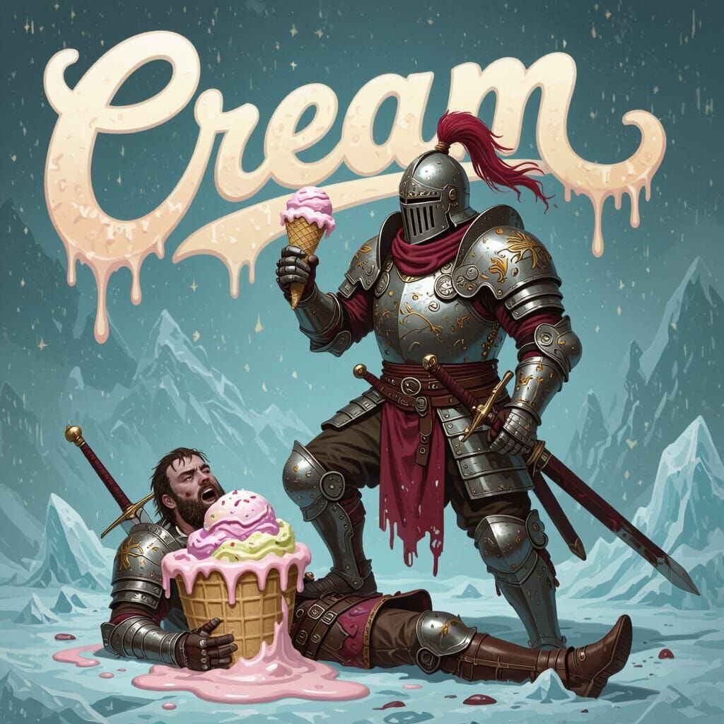 Victorious Warrior Enjoys Ice Cream Over Fallen Foe