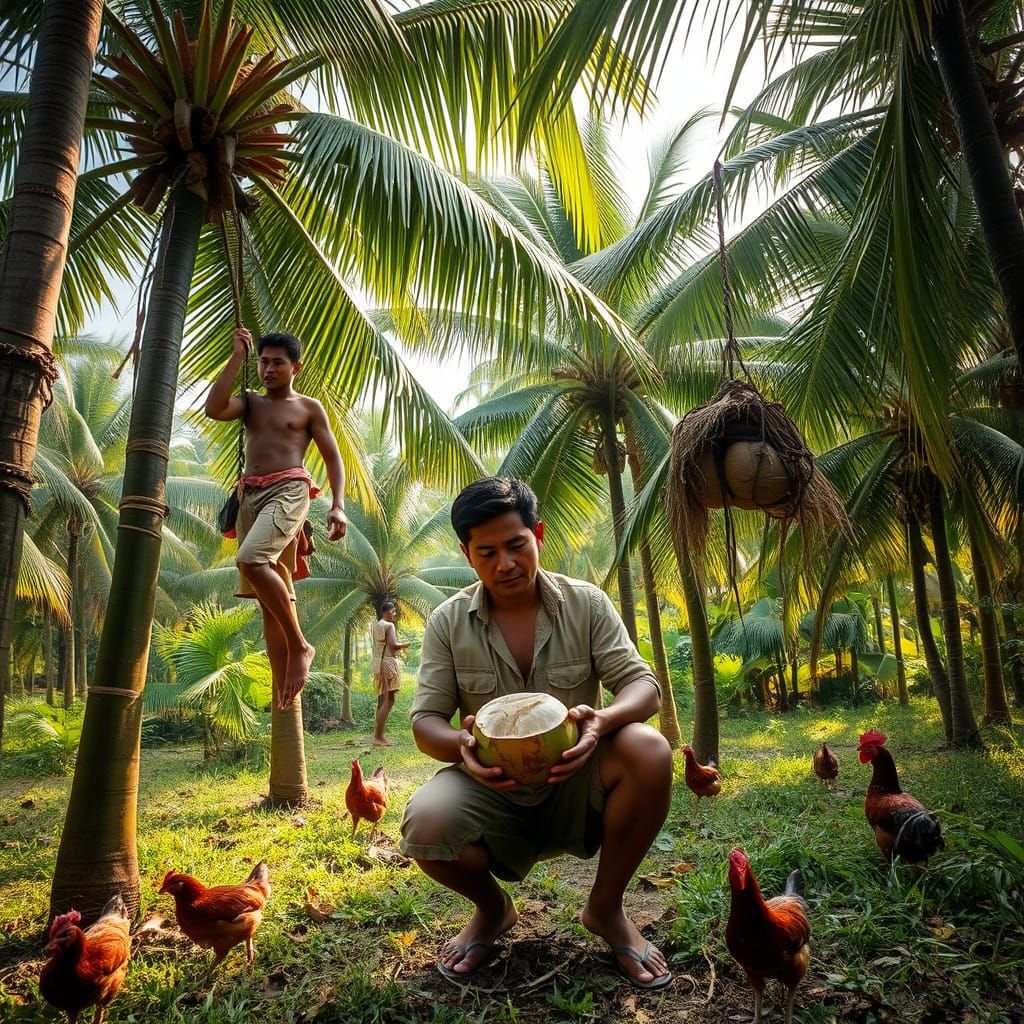 Coconut Harvest in Southeast Asia: Organic Style