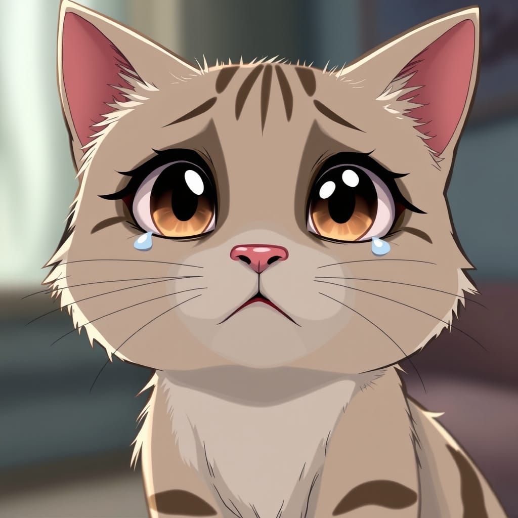Semi-Realistic Animated Cat with Sad Eyes