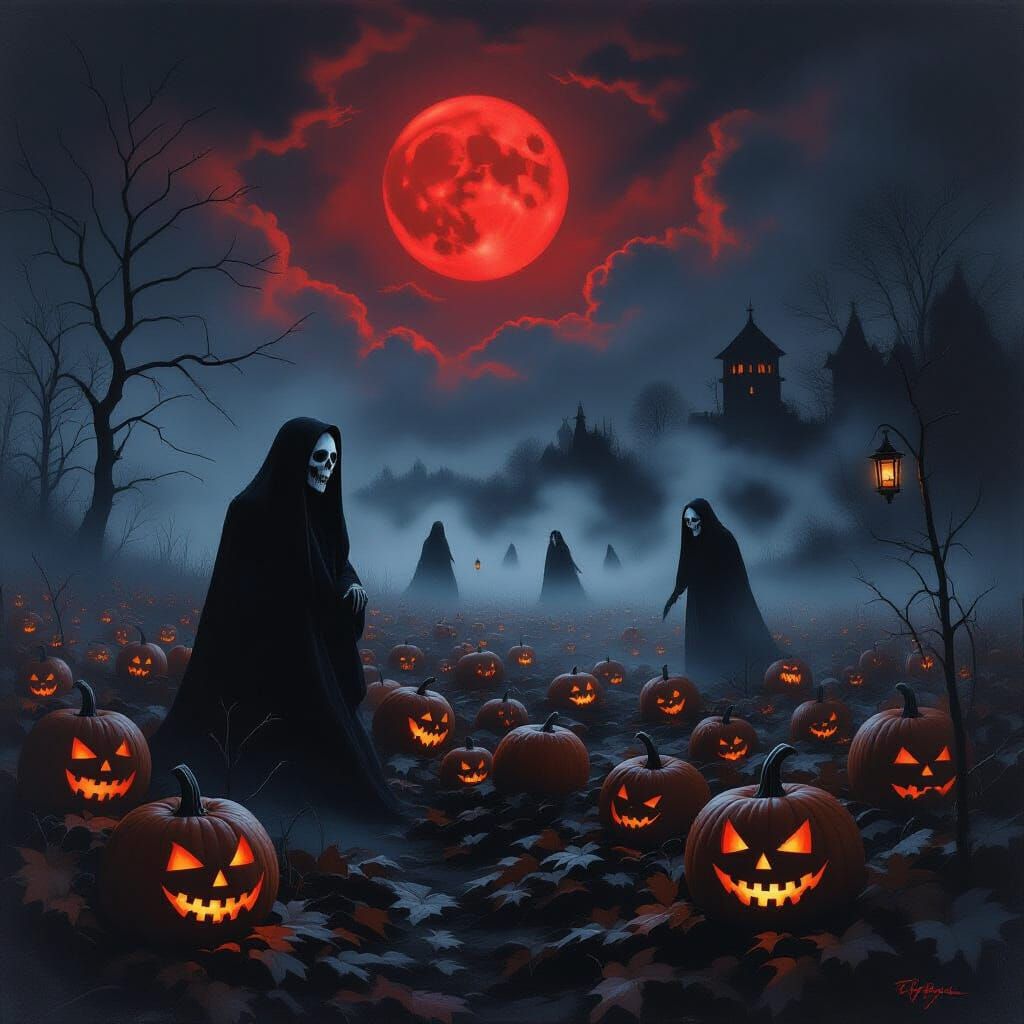 Nightmare Harvest Festival in Surrealist Oil Painting Style