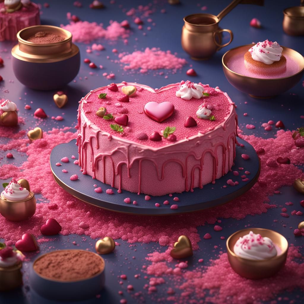 Sweet Pink Heart Tiramisu: Fantasy Concept Art