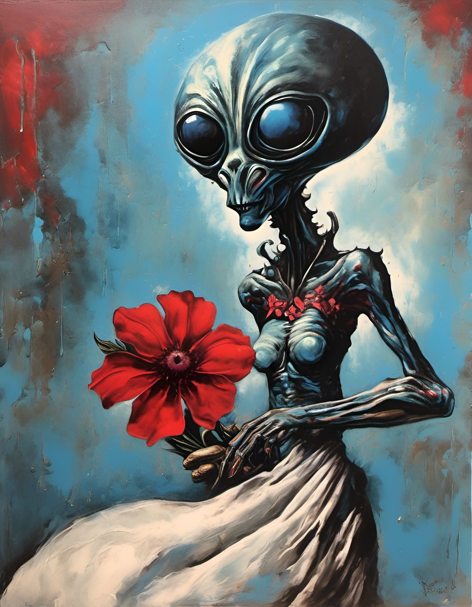 Alien with Flower in Surrealist Style