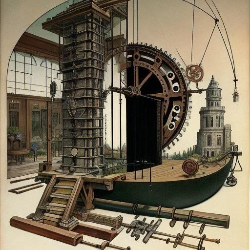 Intricate Rube Goldberg Machine of Stone and Steel