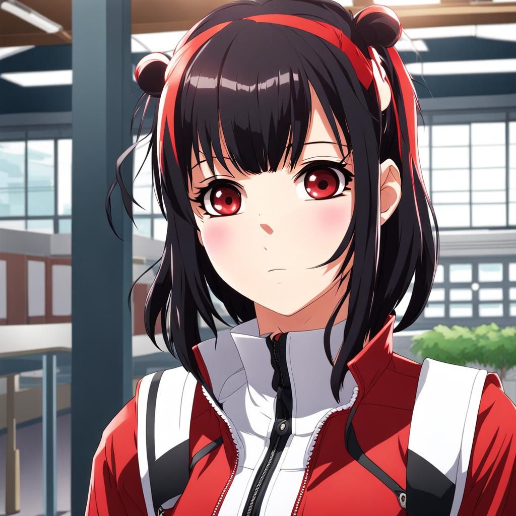 Anime Schoolgirl with Red and Black Hair