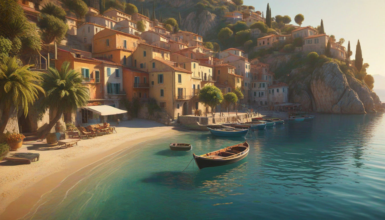 Dreamy Italian Fishing Village in Warm, Whimsical Lighting