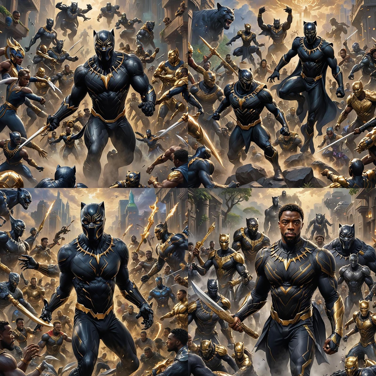 Black Panther's Epic Battle in Wakanda: Hyperrealistic Oil P...