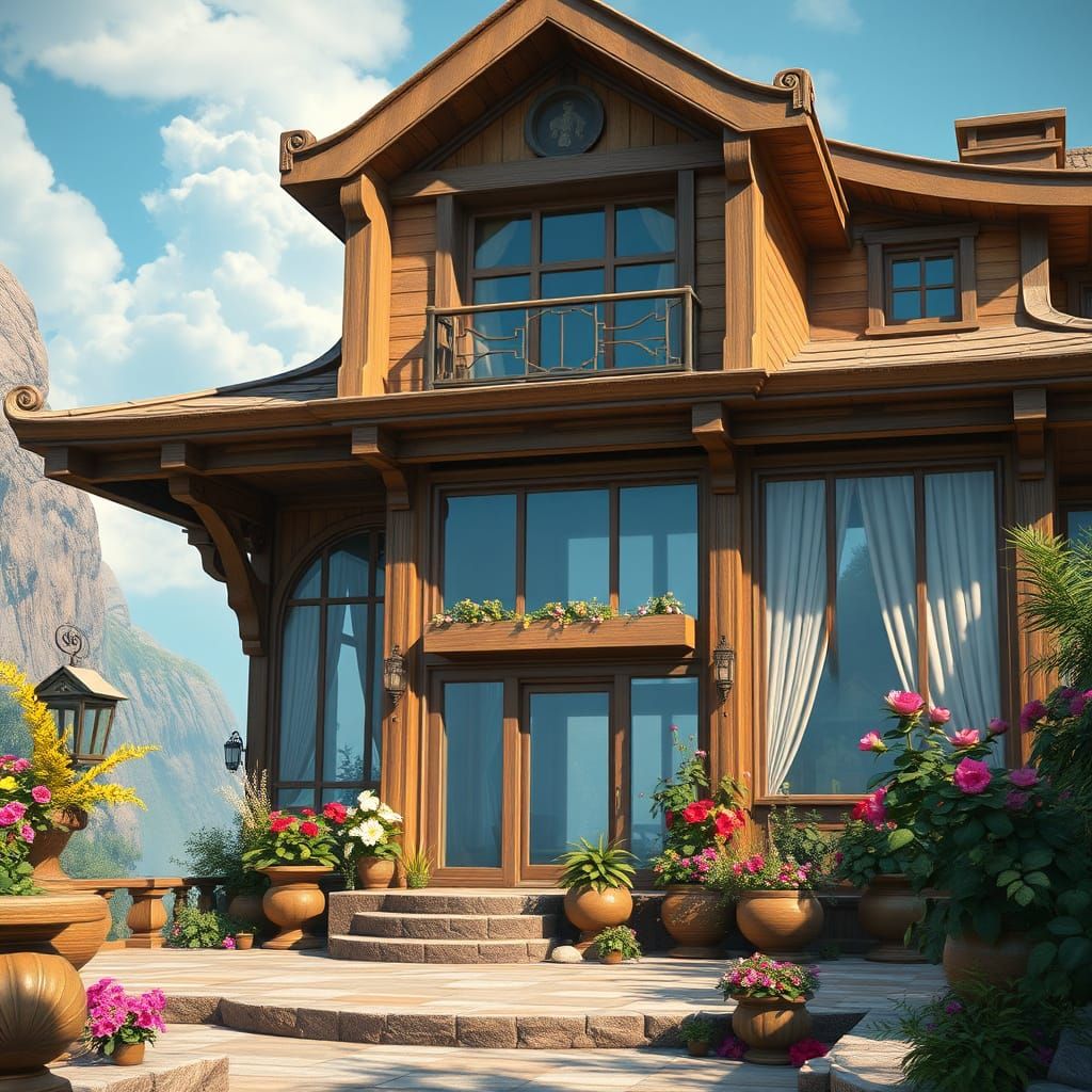 Fantastical Spring House with Enormous Windows and Wooden Pa...