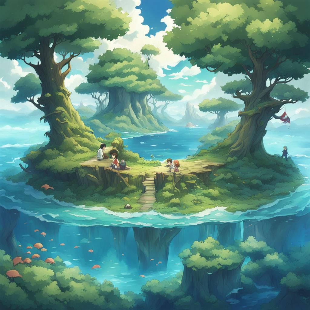 Fantasy Forest Island in Anime Style