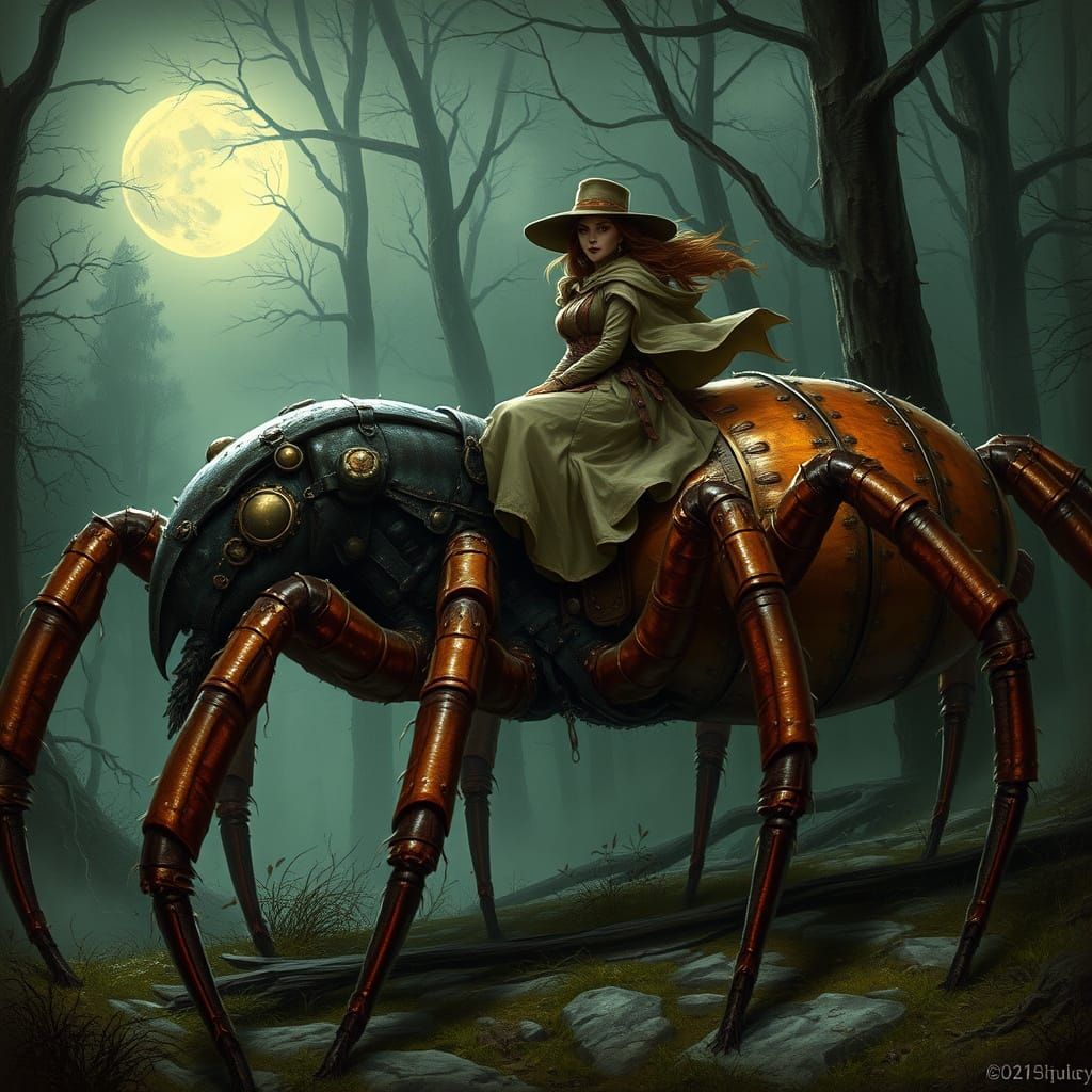 Mystical Rider on a Glistening Arachnid Steed