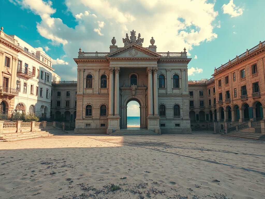 Neoclassical City Square with Portal to Another World