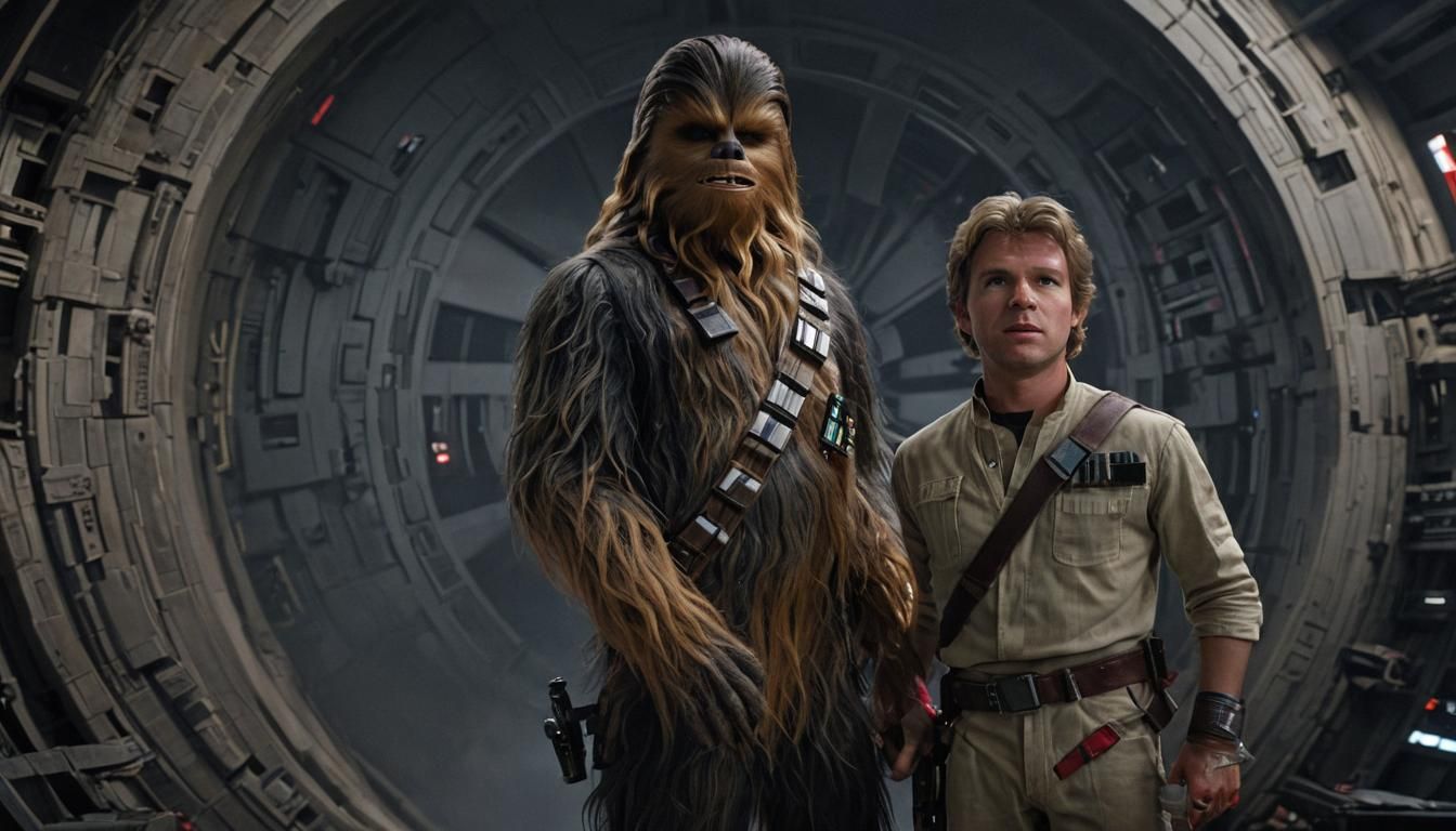 Chewbacca and Han Solo: Hyperrealistic Sci-Fi Art