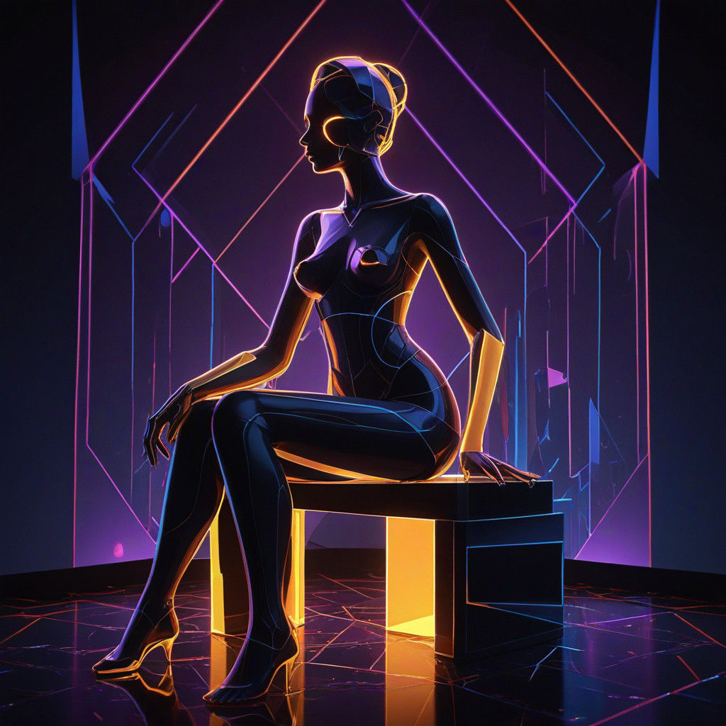 Angular Neo-Cubist Female Figure in Glowing Neon Vectors