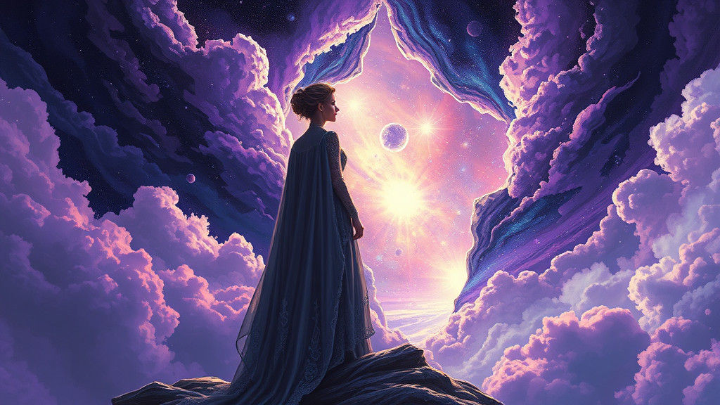 Woman at Space Rift: Digital Art Meets Victorian Sci-Fi