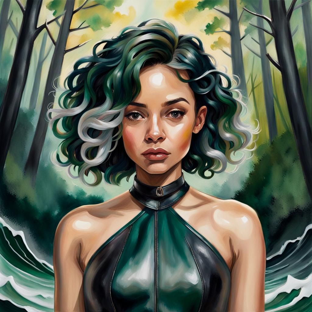 Green Ombre: An Artgerm-Inspired Oil Painting