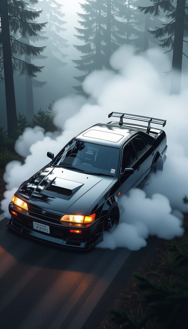 Black Toyota Chaser JZX100 in Smoke-Filled Forest