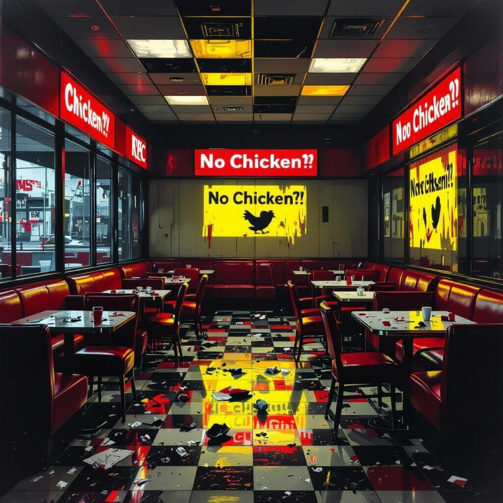 Chaos in Empty KFC Restaurant with Angry Tweets