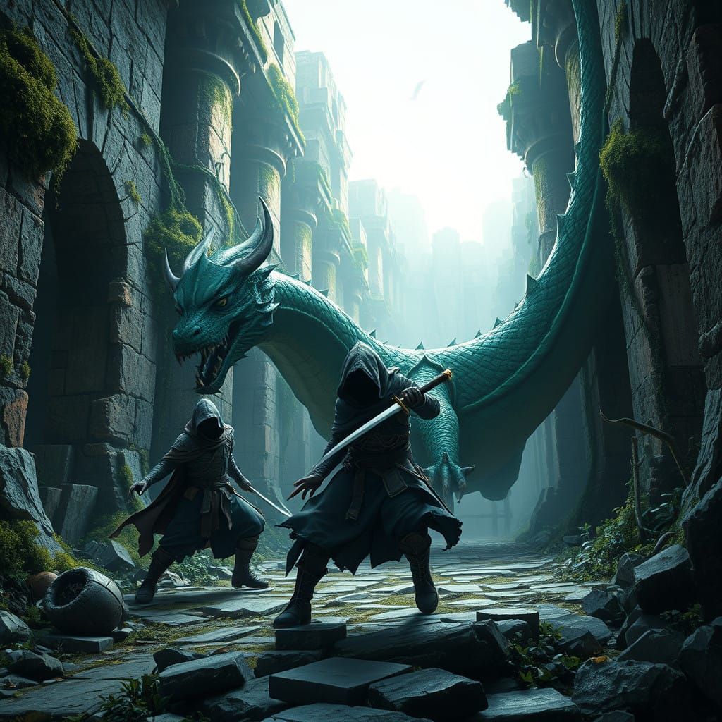 Mysterious Tomb Battle between Cloaked Thief and Majestic Gr...