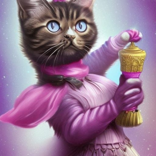 Victorian Fantasy Cat in Pink and Purple