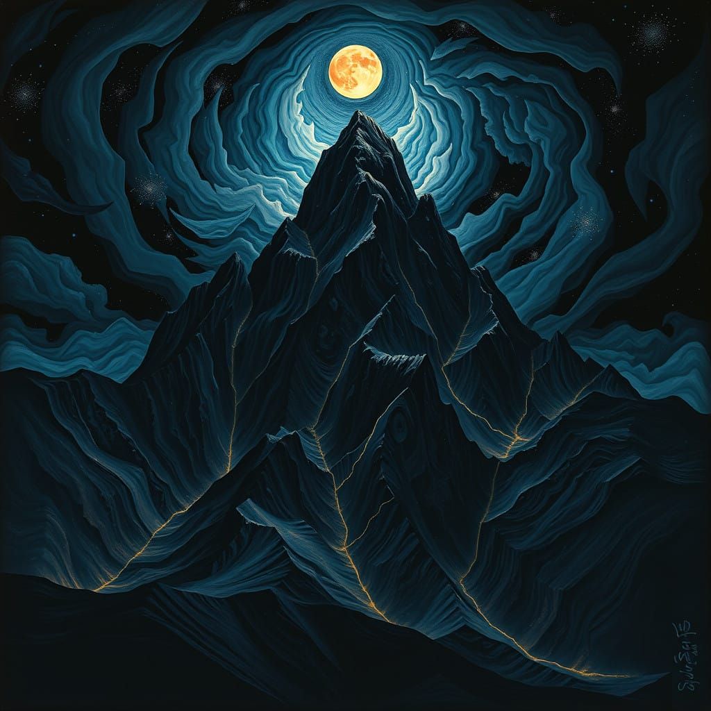 Midnight Mountain Illuminated in Chiaroscuro Splendor
