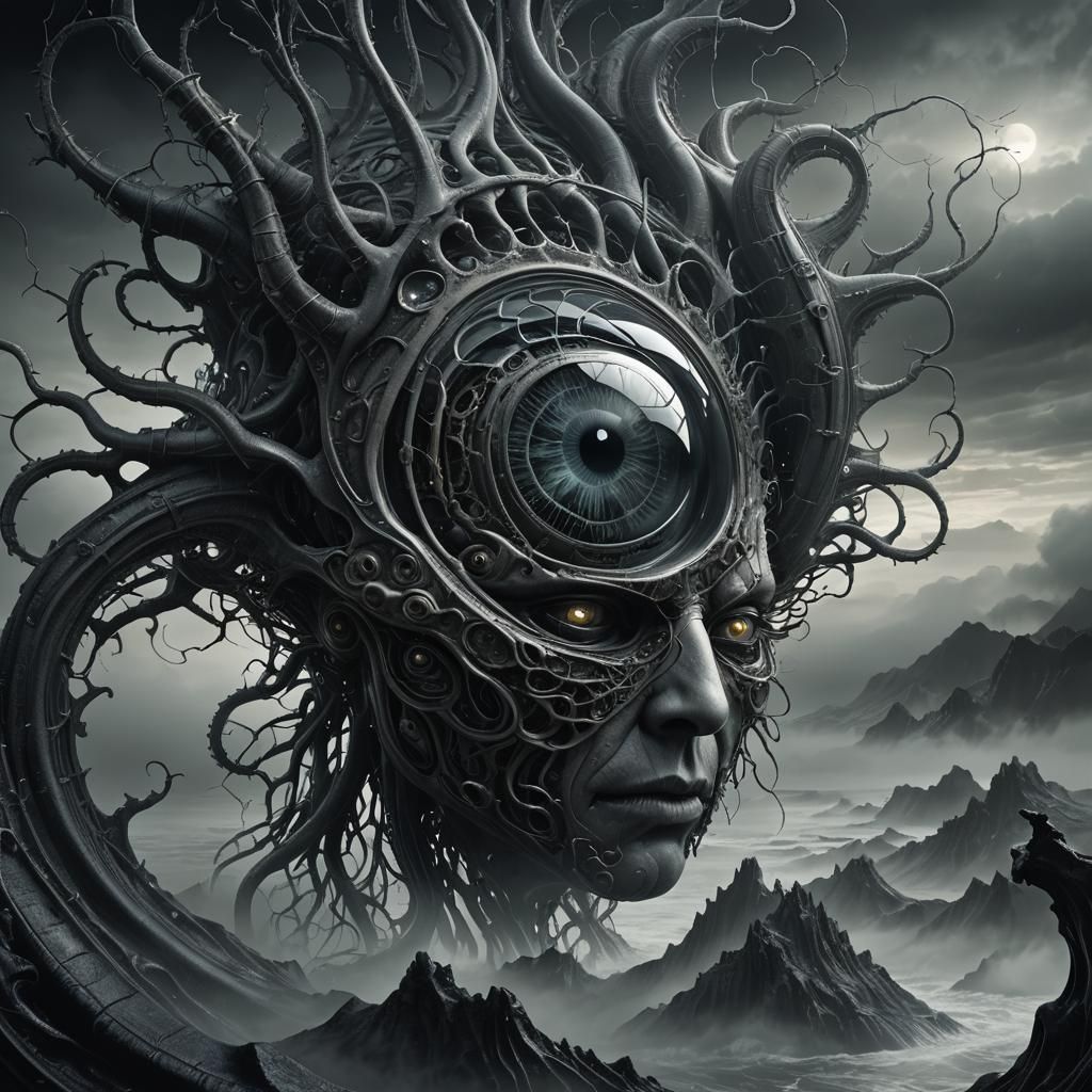 Glass A with Brain, in Giger Biomechanical Style