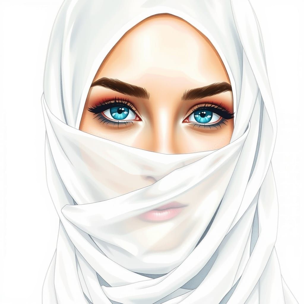 Elegant Turkish Woman with Turquoise Eyes, Fashion Art