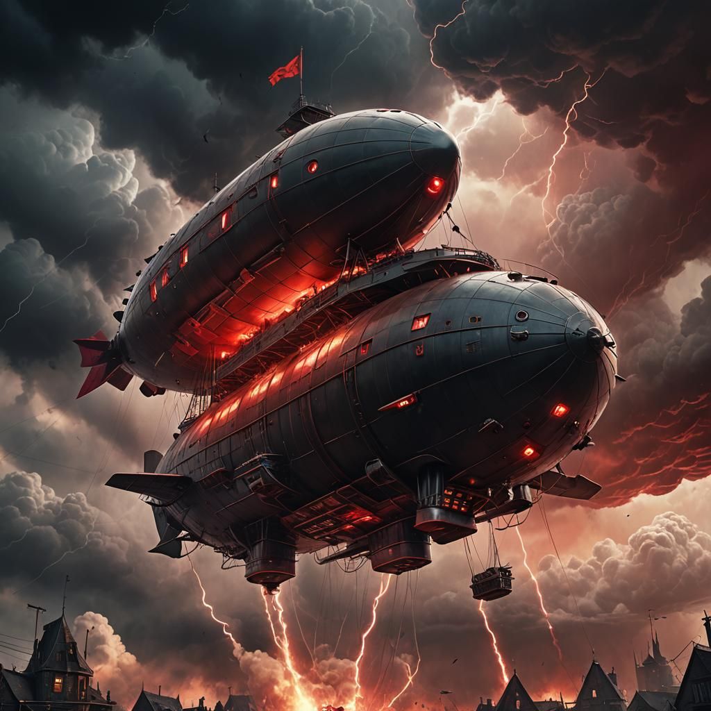 Dieselpunk Airship Fires Red Lightning