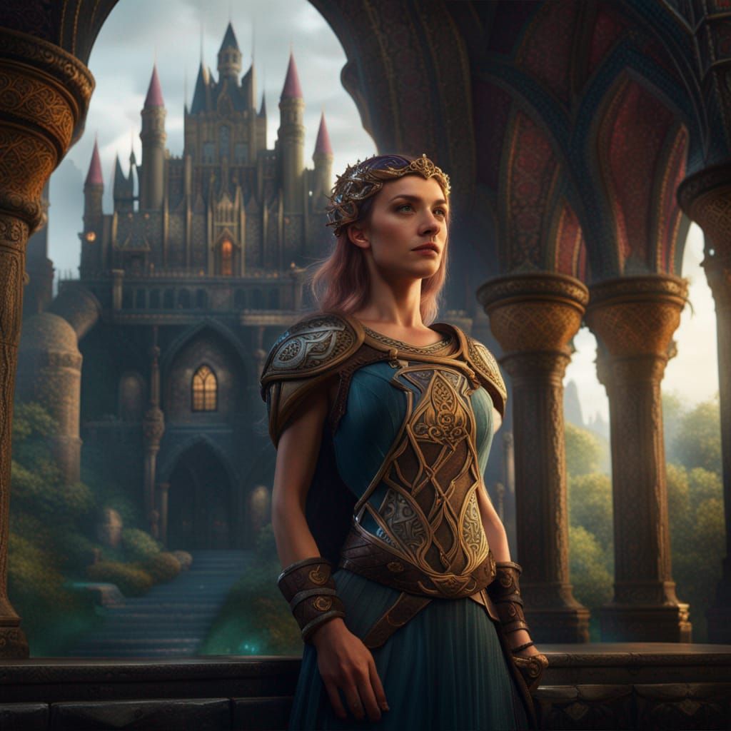 Celtic Princess in Castle: Detailed Matte Painting