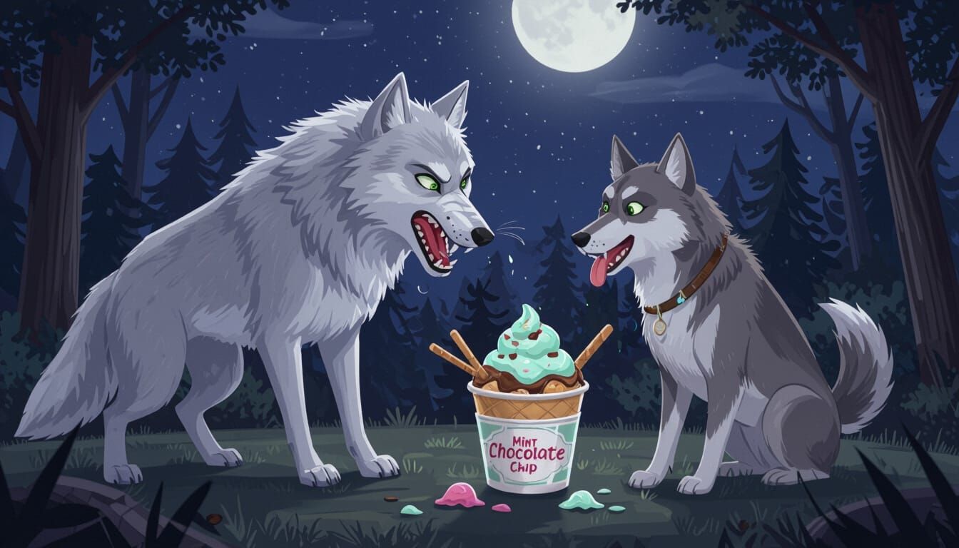 Midnight Silver Wolf Guards Mint Chip Ice Cream